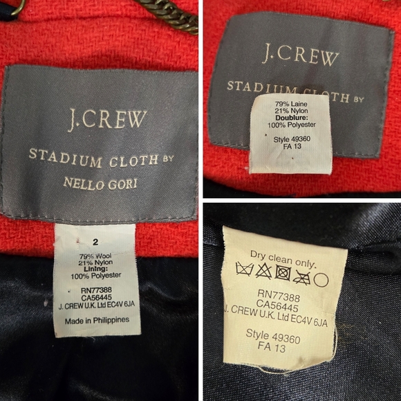 J. Crew Red Double Breasted Peacoat Stadium Cloth by Nello Gori - Picture 10 of 12